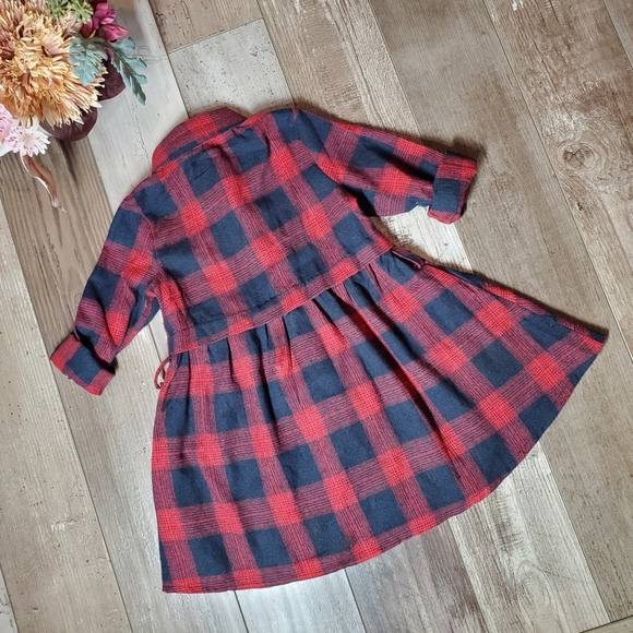 Plaid Toddler Cotton Button Up Dress Size 90 18-24m Red Navy Blue - Picture 8 of 9